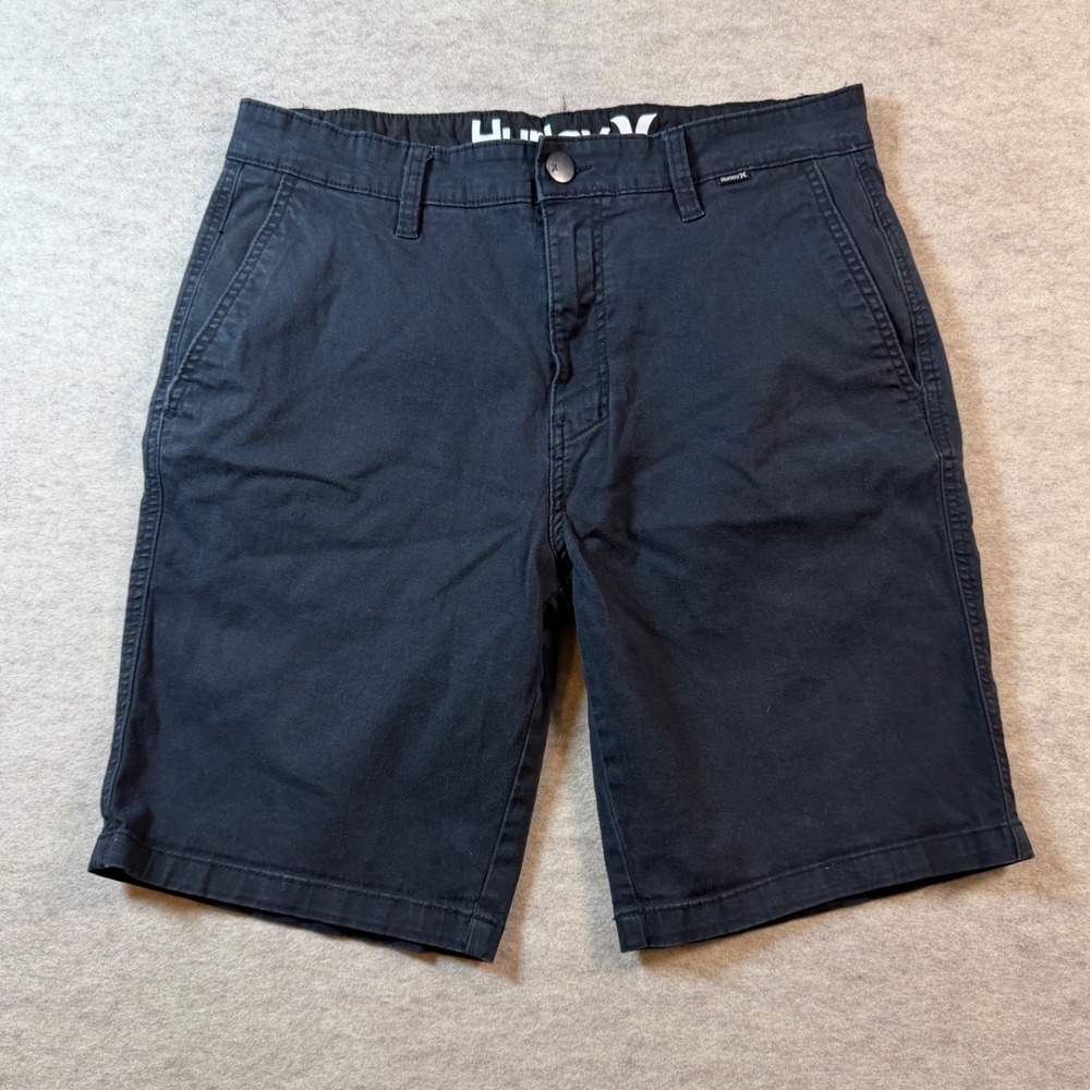 Hurley Mens Black Chino Shorts Size 32 Flat Front Cotton Twill Casual Summer